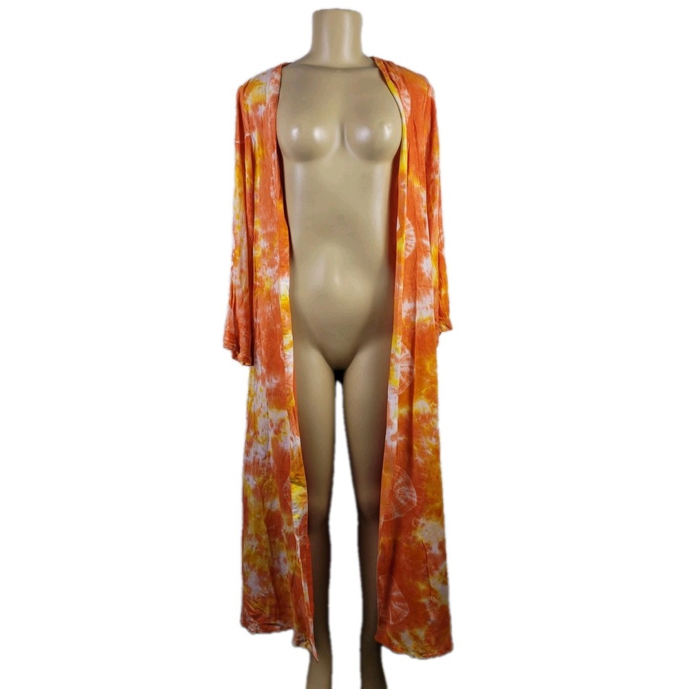 All Things Mochi Orange Yellow Tie Dye Longline Duster Cardigan XS